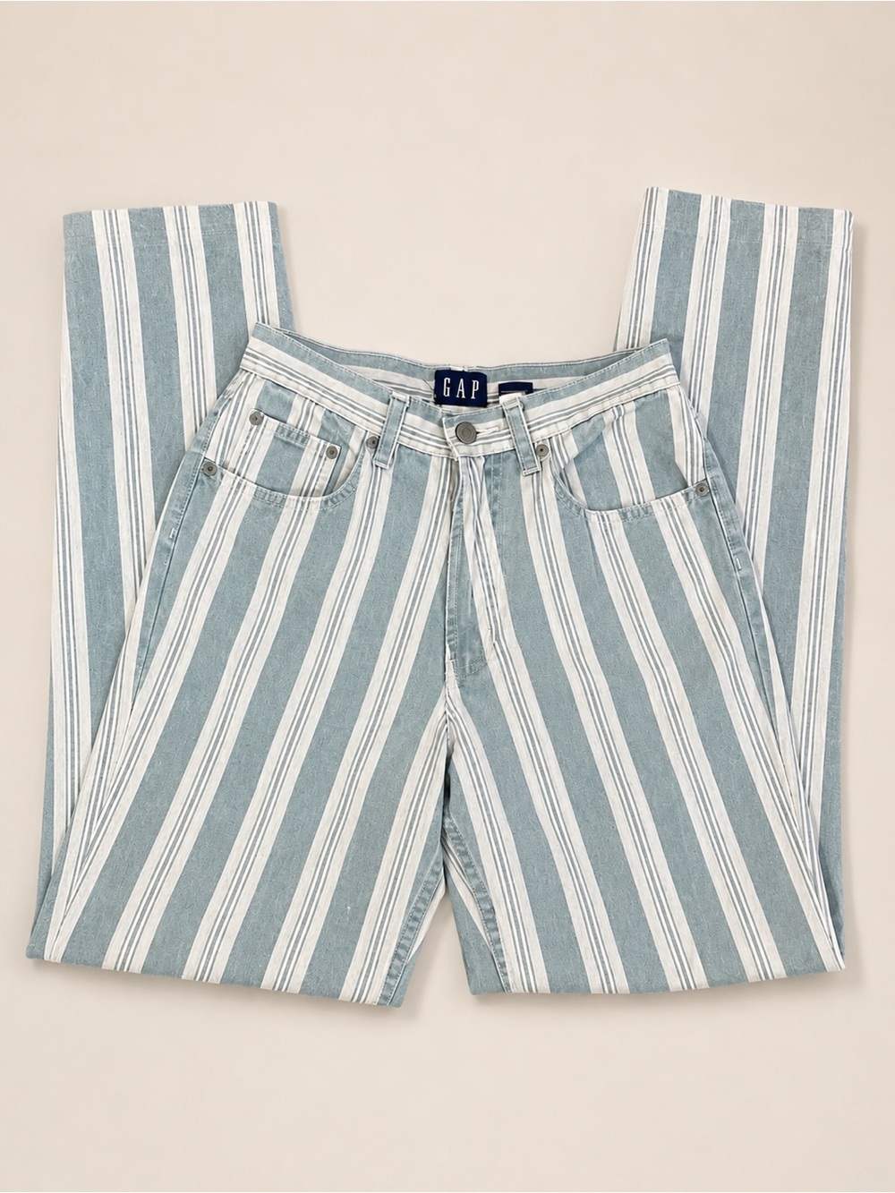 Vintage 90s GAP Green Stripe Cotton High Waist Crop Jeans Cheeky Denim Pants - 4 - Picture 2 of 14